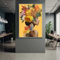 Quadro com Moldura Decorativo Para Sala Quarto Hall Mulher Flores na Cabeça Cor:MOLDURA BRANCATamanho:40 X 30 X 3 CM