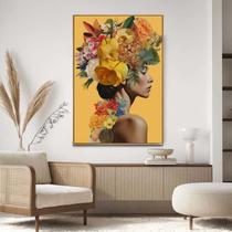 Quadro com Moldura Decorativo Para Sala Quarto Hall Mulher Flores na Cabeça Cor:MOLDURA MADEIRATamanho:40 X 60 X 3 CM