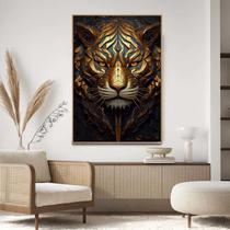 Quadro com Moldura Decorativo Para Sala Quarto Hall Tigre Dourado Cor:MOLDURA MADEIRATamanho:40 X 30 X 3 CM