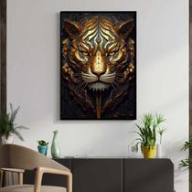 Quadro com Moldura Decorativo Para Sala Quarto Hall Tigre Dourado Cor:MOLDURA PRETATamanho:130 X 90 X 3 CM Quadro com Moldura Decorativo Para Sala Quarto Hall Tigre Dourado Cor:MOLDURA PRETATamanho:130 X 90 X 3 CM
