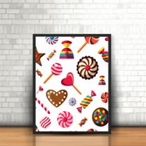 Quadro com Moldura Doces Candy Pirulito Chocolate Balas Goma