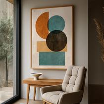 Quadro com Moldura e Acrilico Cristal Abstrato Círculos para Sala, Quarto e Escritório