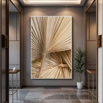 Quadro com Moldura e Acrilico Cristal Vidro Abstrato Bege Palha para Sala de estar, Quarto, Hall e Escritório
