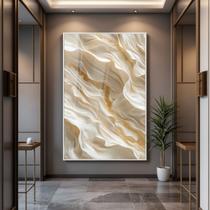 Quadro com Moldura e Acrilico Cristal Vidro Abstrato Branco Dourado para Sala de estar, Quarto, Hall e Escritório Quadro com Moldura e Acrilico Cristal Vidro Abstrato Branco Dourado para Sala de estar, Quarto, Hall e Escritório