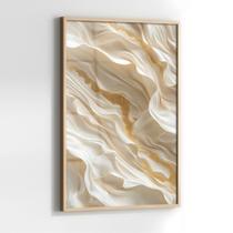Quadro com Moldura e Acrilico Cristal Vidro Abstrato Branco Dourado para Sala de estar, Quarto, Hall e Escritório