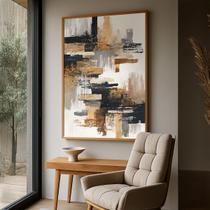 Quadro com Moldura e Acrilico Cristal Vidro Abstrato Cinza Dourado para Sala de estar, Quarto, Hall e Escritório Quadro com Moldura e Acrilico Cristal Vidro Abstrato Cinza Dourado para Sala de estar, Quarto, Hall e Escritório