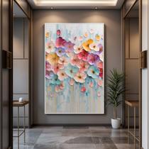 Quadro com Moldura e Acrilico Cristal Vidro Abstrato Flores Pasteis para Sala de estar, Quarto, Hall e Escritório