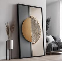 Quadro com Moldura e Acrilico Cristal Vidro Abstrato Luxo Dourado para Sala de estar, Quarto, Hall e Escritório