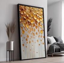 Quadro com Moldura e Acrilico Cristal Vidro Arte Chuva Dourada para Sala de estar, Quarto, Hall e Escritório