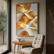 Quadro com Moldura e Acrilico Cristal Vidro Arte Moderna Dourada para Sala de estar, Quarto, Hall e Escritório Quadro com Moldura e Acrilico Cristal Vidro Arte Moderna Dourada para Sala de estar, Quarto, Hall e Escritório