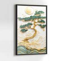 Quadro com Moldura e Acrilico Cristal Vidro Árvore Prosperidade para Sala de estar, Quarto, Hall e Escritório