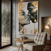 Quadro com Moldura e Acrilico Cristal Vidro Casal Dourado para Sala de estar, Quarto, Hall e Escritório