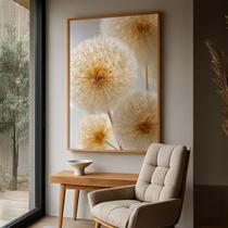 Quadro com Moldura e Acrilico Cristal Vidro Dente de Leao Bege para Sala de estar, Quarto, Hall e Escritório