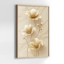 Quadro com Moldura e Acrilico Cristal Vidro Flores Minimalista para Sala de estar, Quarto, Hall e Escritório Quadro com Moldura e Acrilico Cristal Vidro Flores Minimalista para Sala de estar, Quarto, Hall e Escritório