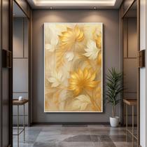 Quadro com Moldura e Acrilico Cristal Vidro Folhagem Ouro para Sala de estar, Quarto, Hall e Escritório