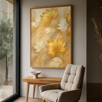 Quadro com Moldura e Acrilico Cristal Vidro Folhagem Ouro para Sala de estar, Quarto, Hall e Escritório