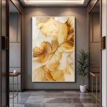 Quadro com Moldura e Acrilico Cristal Vidro Folhas Douradas para Sala de estar, Quarto, Hall e Escritório