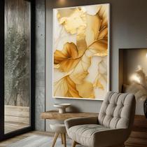 Quadro com Moldura e Acrilico Cristal Vidro Folhas Douradas para Sala de estar, Quarto, Hall e Escritório