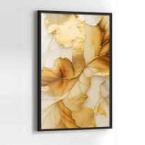 Quadro com Moldura e Acrilico Cristal Vidro Folhas Douradas para Sala de estar, Quarto, Hall e Escritório Quadro com Moldura e Acrilico Cristal Vidro Folhas Douradas para Sala de estar, Quarto, Hall e Escritório