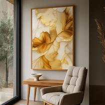 Quadro com Moldura e Acrilico Cristal Vidro Folhas Douradas para Sala de estar, Quarto, Hall e Escritório Quadro com Moldura e Acrilico Cristal Vidro Folhas Douradas para Sala de estar, Quarto, Hall e Escritório