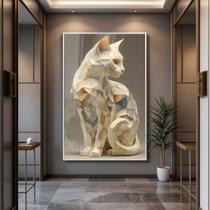 Quadro com Moldura e Acrilico Cristal Vidro Gato de Pedra para Sala de estar, Quarto, Hall e Escritório Quadro com Moldura e Acrilico Cristal Vidro Gato de Pedra para Sala de estar, Quarto, Hall e Escritório