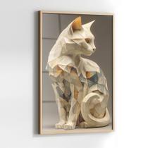 Quadro com Moldura e Acrilico Cristal Vidro Gato de Pedra para Sala de estar, Quarto, Hall e Escritório Quadro com Moldura e Acrilico Cristal Vidro Gato de Pedra para Sala de estar, Quarto, Hall e Escritório