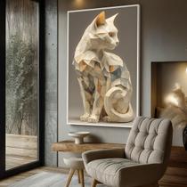 Quadro com Moldura e Acrilico Cristal Vidro Gato de Pedra para Sala de estar, Quarto, Hall e Escritório Quadro com Moldura e Acrilico Cristal Vidro Gato de Pedra para Sala de estar, Quarto, Hall e Escritório