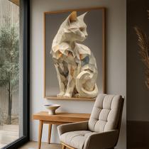 Quadro com Moldura e Acrilico Cristal Vidro Gato de Pedra para Sala de estar, Quarto, Hall e Escritório