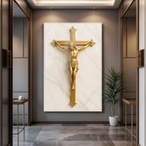 Quadro com Moldura e Acrilico Cristal Vidro Jesus Crussificado Gold para Sala de estar, Quarto, Hall e Escritório Quadro com Moldura e Acrilico Cristal Vidro Jesus Crussificado Gold para Sala de estar, Quarto, Hall e Escritório