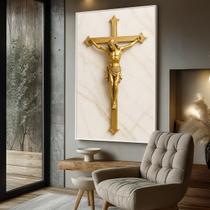 Quadro com Moldura e Acrilico Cristal Vidro Jesus Crussificado Gold para Sala de estar, Quarto, Hall e Escritório Quadro com Moldura e Acrilico Cristal Vidro Jesus Crussificado Gold para Sala de estar, Quarto, Hall e Escritório