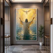 Quadro com Moldura e Acrilico Cristal Vidro Jesus Santo para Sala de estar, Quarto, Hall e Escritório