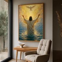 Quadro com Moldura e Acrilico Cristal Vidro Jesus Santo para Sala de estar, Quarto, Hall e Escritório
