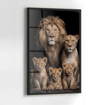 Quadro com Moldura e Acrilico Cristal Vidro Leoes 3 Filhotes para Sala de estar, Quarto, Hall e Escritório