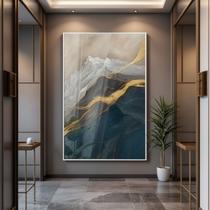 Quadro com Moldura e Acrilico Cristal Vidro Montanhas Azul Dourada para Sala de estar, Quarto, Hall e Escritório Quadro com Moldura e Acrilico Cristal Vidro Montanhas Azul Dourada para Sala de estar, Quarto, Hall e Escritório