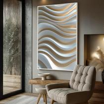 Quadro com Moldura e Acrilico Cristal Vidro Ondas Textura para Sala de estar, Quarto, Hall e Escritório