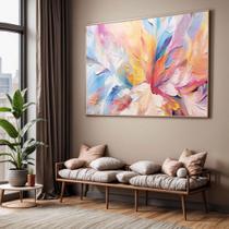 Quadro com Moldura e Acrilico Cristal Vidro Sala Quarto Abstrato Colorido Cores Claras Decorativo Horizontal Grande Hal