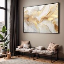 Quadro com Moldura e Acrilico Cristal Vidro Sala Quarto Abstrato Dourado Branco Mármore Decorativo Horizontal Grande Ha Quadro com Moldura e Acrilico Cristal Vidro Sala Quarto Abstrato Dourado Branco Mármore Decorativo Horizontal Grande Ha