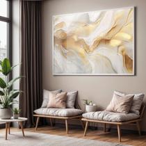 Quadro com Moldura e Acrilico Cristal Vidro Sala Quarto Abstrato Dourado Branco Mármore Decorativo Horizontal Grande Ha Quadro com Moldura e Acrilico Cristal Vidro Sala Quarto Abstrato Dourado Branco Mármore Decorativo Horizontal Grande Ha