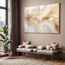 Quadro com Moldura e Acrilico Cristal Vidro Sala Quarto Abstrato Dourado Branco Mármore Decorativo Horizontal Grande Ha Quadro com Moldura e Acrilico Cristal Vidro Sala Quarto Abstrato Dourado Branco Mármore Decorativo Horizontal Grande Ha