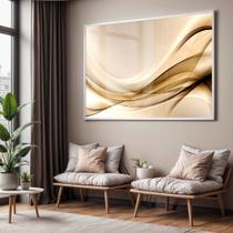 Quadro com Moldura e Acrilico Cristal Vidro Sala Quarto Abstrato Dourado Decorativo Horizontal Grande Hall