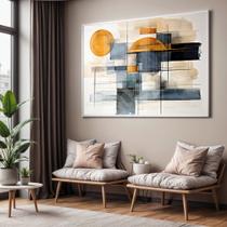 Quadro com Moldura e Acrilico Cristal Vidro Sala Quarto Abstrato Laranja e Azul Ilustração bege Decorativo Horizontal G Quadro com Moldura e Acrilico Cristal Vidro Sala Quarto Abstrato Laranja e Azul Ilustração bege Decorativo Horizontal G