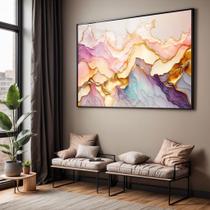 Quadro com Moldura e Acrilico Cristal Vidro Sala Quarto Abstrato Moderno Luxo Rosê Dourado Decorativo Horizontal Grande