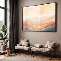Quadro com Moldura e Acrilico Cristal Vidro Sala Quarto Abstrato Montanhas Terracota Decorativo Horizontal Grande Hall