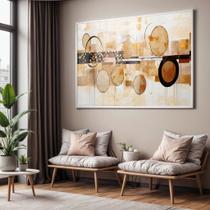 Quadro com Moldura e Acrilico Cristal Vidro Sala Quarto Abstrato Pintura Arte Marrom Bege Creme Decorativo Horizontal