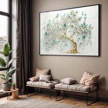 Quadro com Moldura e Acrilico Cristal Vidro Sala Quarto Arvore Azul Verde Arte Decorativo Horizontal Grande Hall Quadro com Moldura e Acrilico Cristal Vidro Sala Quarto Arvore Azul Verde Arte Decorativo Horizontal Grande Hall