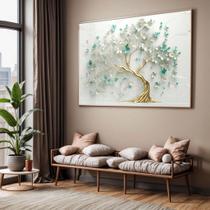 Quadro com Moldura e Acrilico Cristal Vidro Sala Quarto Arvore Azul Verde Arte Decorativo Horizontal Grande Hall Quadro com Moldura e Acrilico Cristal Vidro Sala Quarto Arvore Azul Verde Arte Decorativo Horizontal Grande Hall