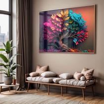Quadro com Moldura e Acrilico Cristal Vidro Sala Quarto Árvore Colorida Ipê Decorativo Horizontal Grande Hall Quadro com Moldura e Acrilico Cristal Vidro Sala Quarto Árvore Colorida Ipê Decorativo Horizontal Grande Hall