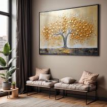 Quadro com Moldura e Acrilico Cristal Vidro Sala Quarto Arvore Dourada Pintura Decorativo Horizontal Grande Hall Quadro com Moldura e Acrilico Cristal Vidro Sala Quarto Arvore Dourada Pintura Decorativo Horizontal Grande Hall