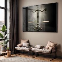 Quadro com Moldura e Acrilico Cristal Vidro Sala Quarto Balança Justiça Decorativo Horizontal Grande Hall