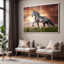 Quadro com Moldura e Acrilico Cristal Vidro Sala Quarto Cavalo Preto Decorativo Horizontal Grande Hall Quadro com Moldura e Acrilico Cristal Vidro Sala Quarto Cavalo Preto Decorativo Horizontal Grande Hall